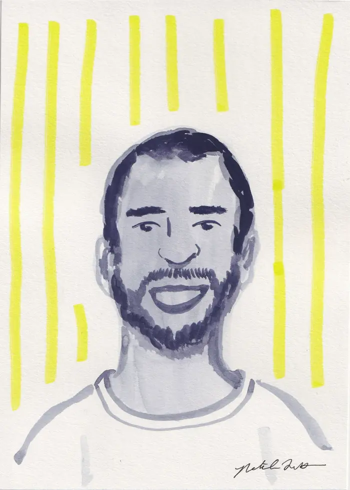 Black-and-white guest portrait, man