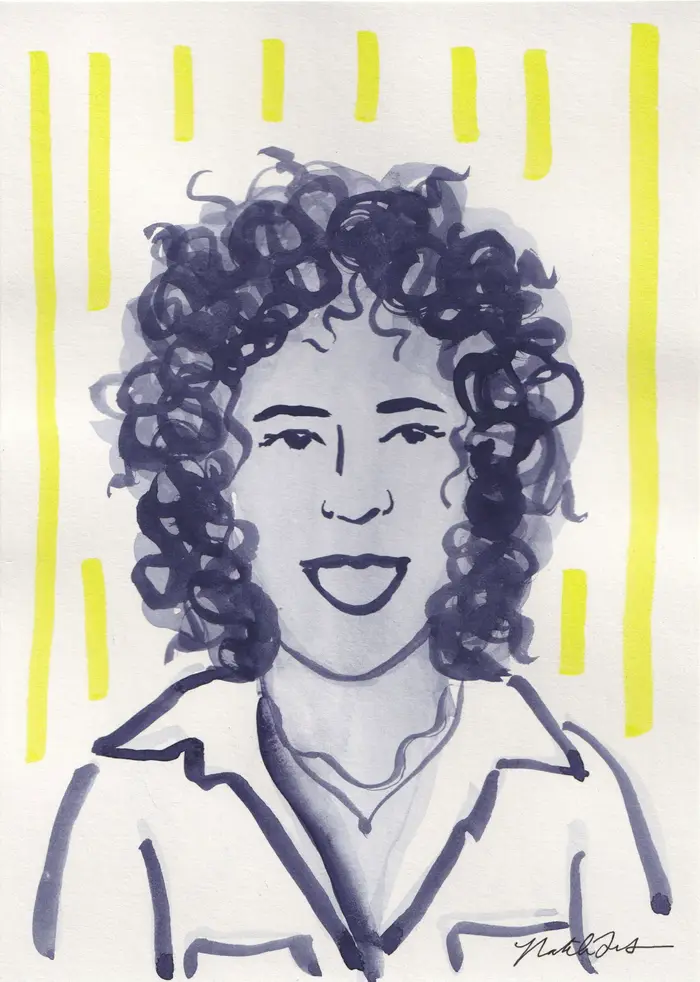 Black-and-white guest portrait, woman