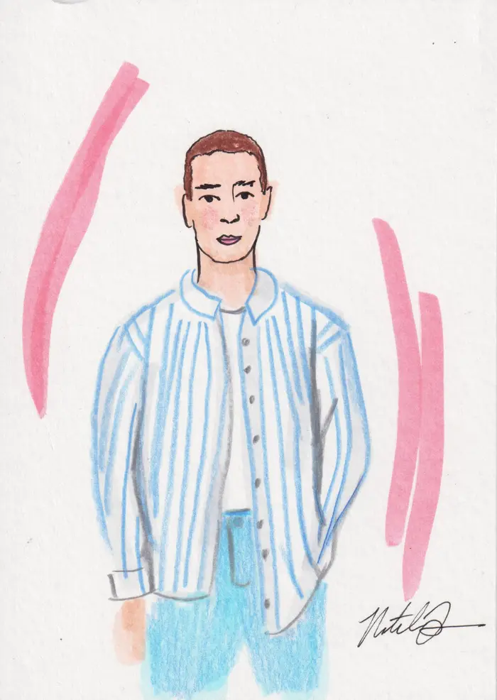 Hand-painted fashion illustration: Man in a blue striped shirt